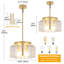 Lustre tambour 3 lumières Bora avec abat-jour en verre martelé transparent, luminaire suspendu de style campagne moderne réglable pour la salle à manger, îlot de cuisine-214052799-215721029