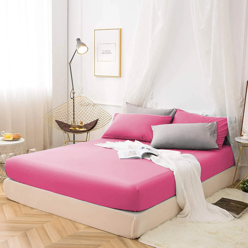 Sherlynn Cotton Blend Jersey Fitted Sheet - Ultrasoft, Perfect Fit, Breathable and Durable, Pink, Double (4'6)