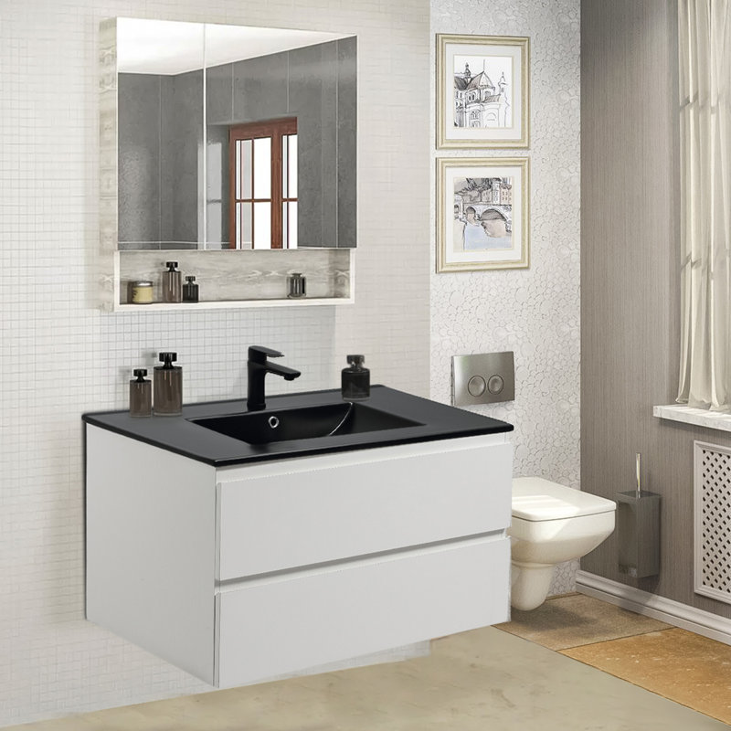 36'' Single Bathroom Vanity With Ceramic Top, Black, Black