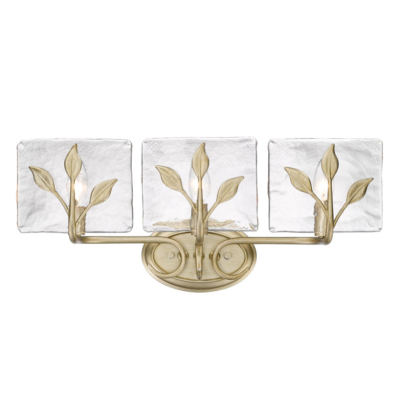 Wykeria 3-Light Vanity Light with Hammered Water Glass, White Gold