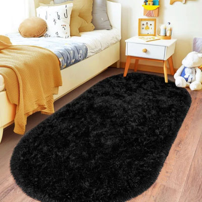 Solid Rug Soft Fluffy Black Indoor Area Rug for Living Room Bedroom Nursery Kids Room