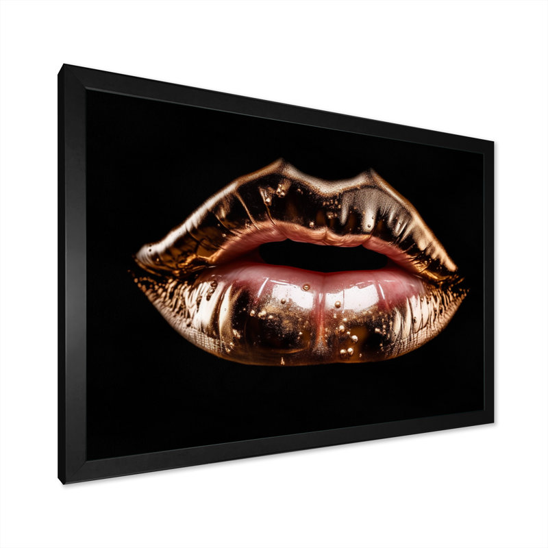 Rosegold Lips of Luxury - imprimé, Cadre simple noir, H 34 po x l 44 po x P 1,5 po