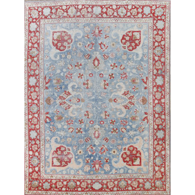 Tapis de zone en laine bleu/rouge/ivoire 8 pi 11 po x 12 po one-of-kind à la main noué la tabriz Adiella