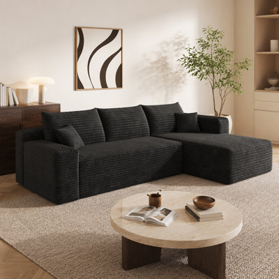 Canapé modulaire 95 po Cloud, fauteuils rembourrés minimalistes modernes, canapé confortable en forme de U pour le salon, canapé d'angle à assise profonde, aucun assemblage requis, noir (tissu en velours côtelé moelleux)
