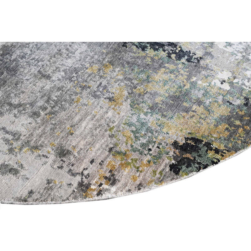 Abstract Area Rug in Black/Gray/Green/Brown, Round 8' x 8'