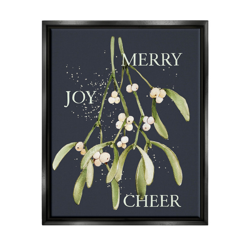 Merry Joy Cheer Holly Berries - cadre flottant, impression sur toile, Cadre flottant noir de jais