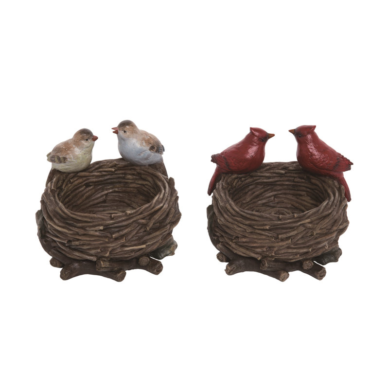  Resin Bird Nest Container Set of 2 Spring Home Decorations
