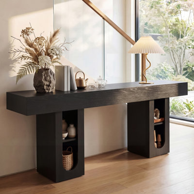 Table console de 63 pouces de long avec prise électrique et tablettes de rangement