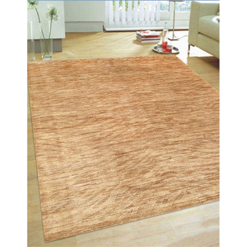 Tapis beige / rectangulaire en coton / laine fabriqué à la main sans motif et sans motif 6 pi x 9 pi