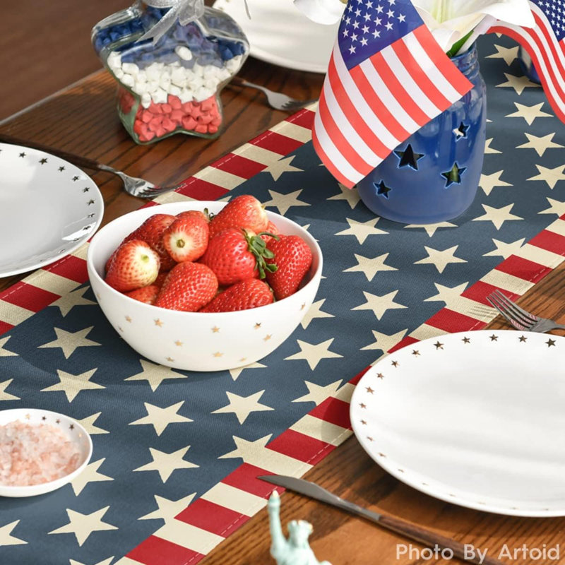 Artoid Mode Stripes Stars Boots Freedom 4Th Of July Patriotic Memorial Day Table Runner, Independence Day Holiday Kitchen Dining Table Decor For Indoor Outdoor Home Party Decoration 13 X 36 Inch