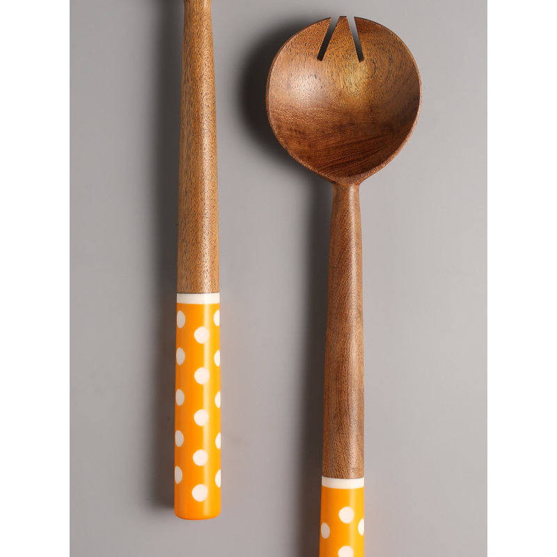 Ensemble à salade en résine et bois, Orange