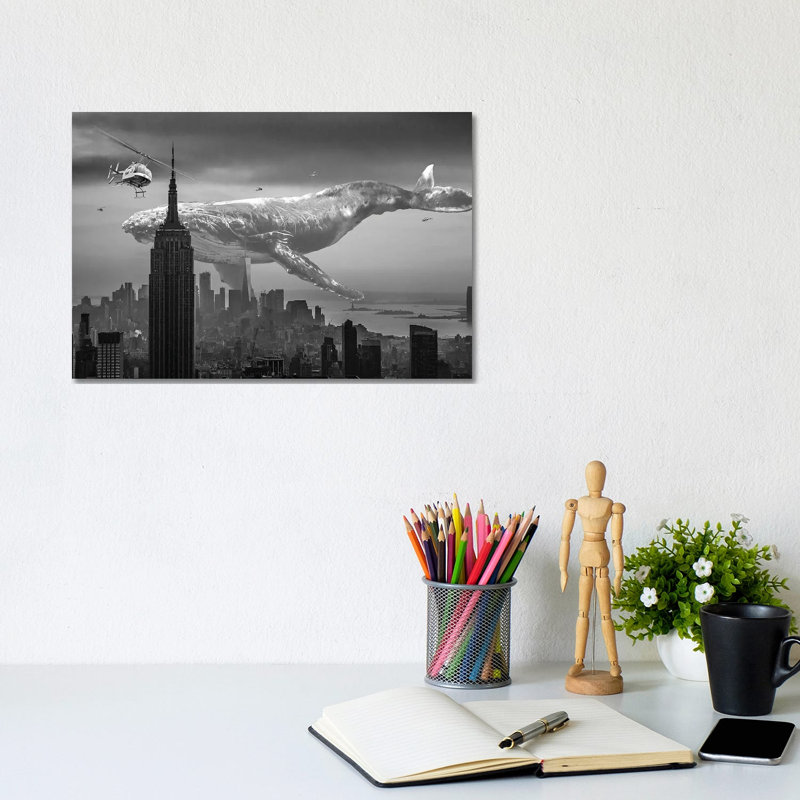 Mega Whale Over New York City by David Loblaw - Wrapped Canvas Print, 20.32 cm H x 30.48 cm W