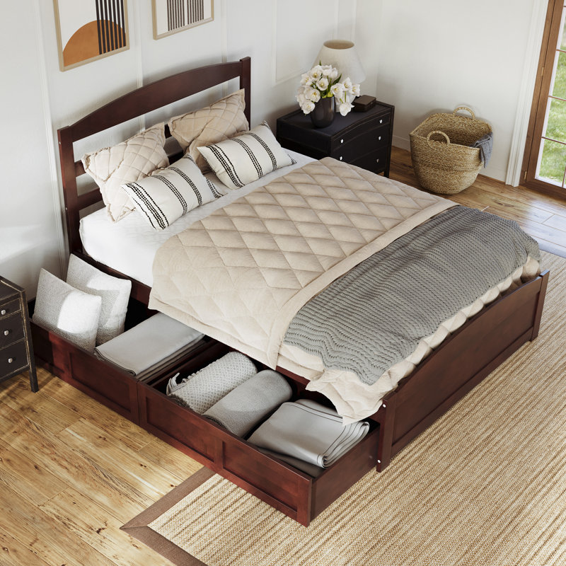 Elliana Solid Wood Slat Storage Bed, Full/Double, Walnut
