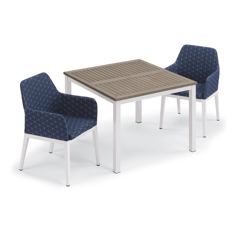 Oland Patio Dining Armchair with Sunbrella Cushion, Spectrum Indigo Sunbrella®, Chalk