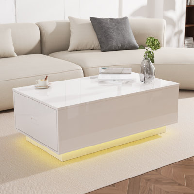 Table basse à DEL haute brillance, table basse à DEL avec 2 tiroirs, table basse moderne pour le salon, table basse noire l 41,33 po x P 23,62 po