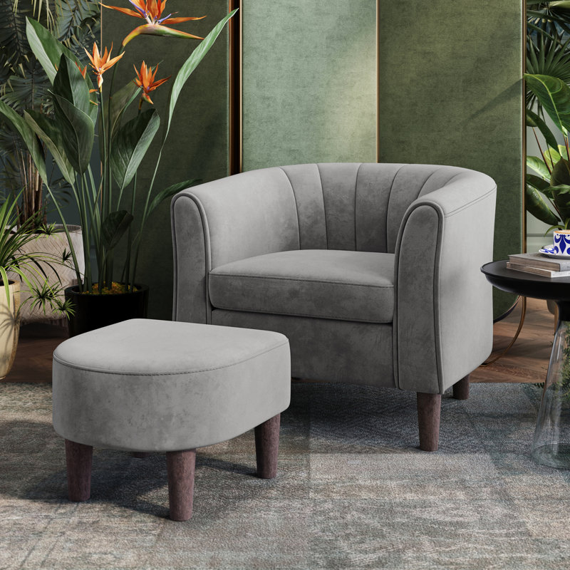 Torrence 31.7'' Upholstered Barrel Chair with Ottoman, 26.8" H x 31.7" W x 26.8" D, Sena Grey Velvet