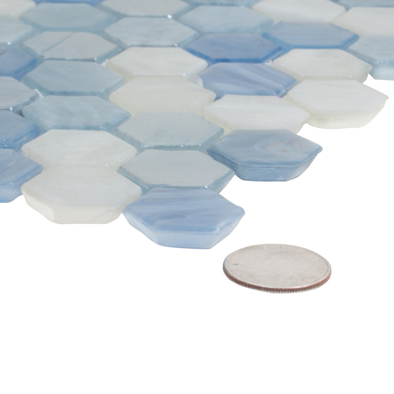 11.5" x 10.8" Apollo Tile White and Sky Blue Hexagon Mosaic Backsplash Tile - 10.8" x 11.5" sheet for Kitchen, Bathroom, Flooring (10-Pack)