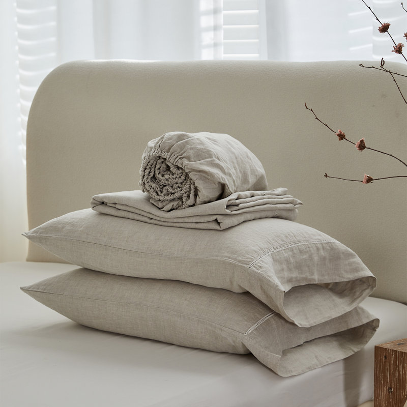 Linen Hollow Hemstitch Sheet Set, Queen Sheet Set, Linen