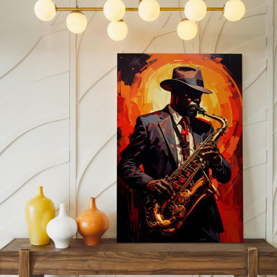 Wall Art Canvas Jazz Musician Canvaspassionate Saxophonist In Fiery Performance Ready To Hang Gallery Wrapped Home Decor Modern Design