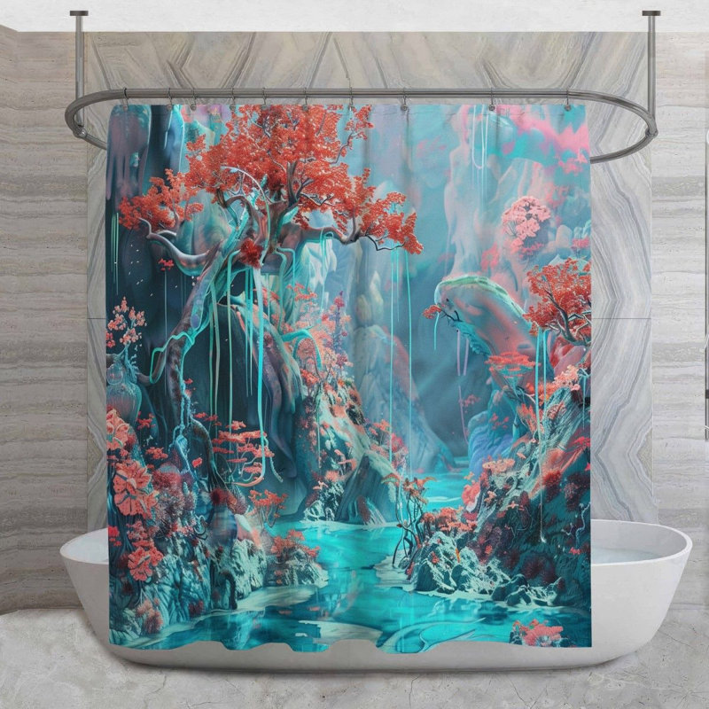 Alien Landscape Shower Curtain -  Fantasy Bathroom Decor 14179, 83"H x 70"W