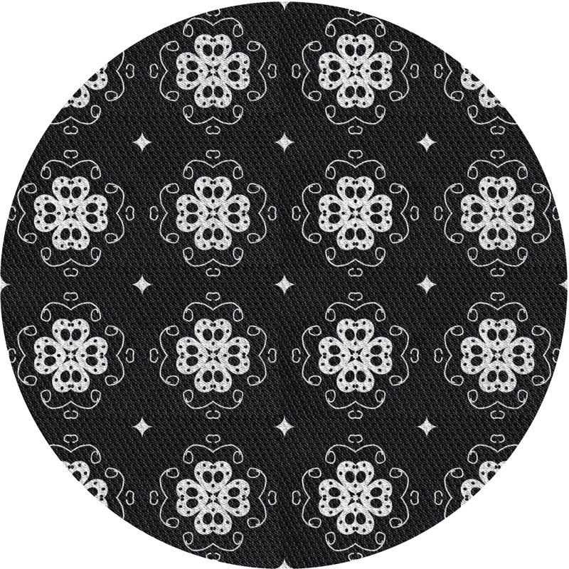 Tapis noir/blanc tissé à la machine, Rond 3 pi