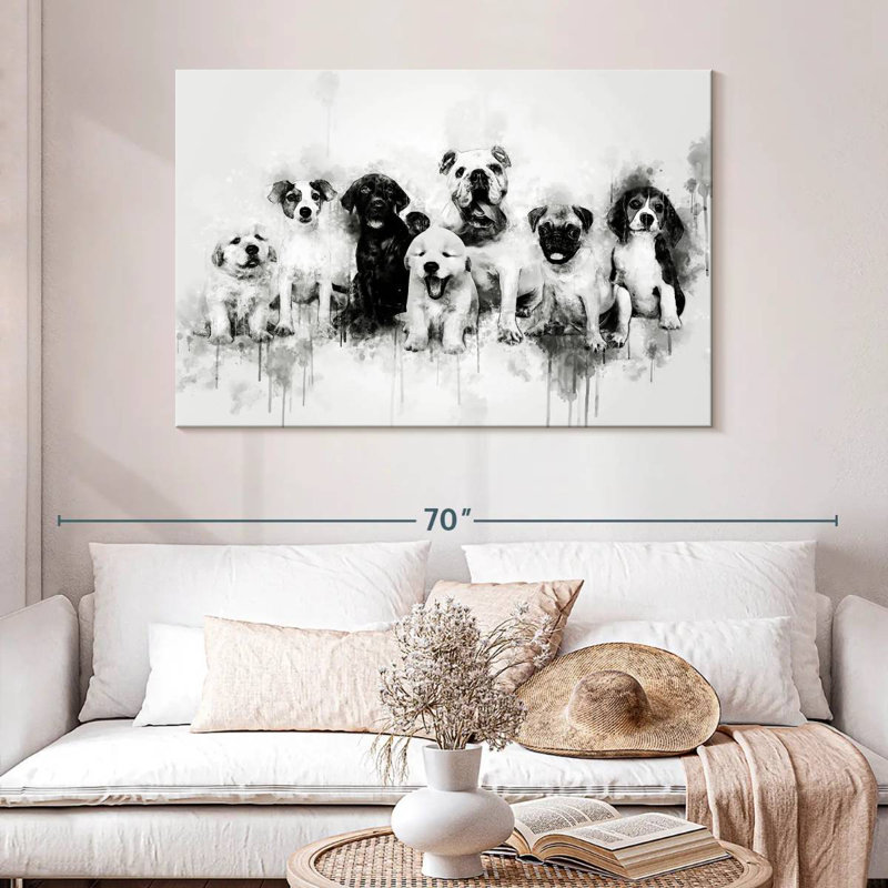 Chiots de chien noir et blanc, H 32 po x l 48 po
