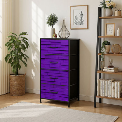 4 Drawer Vertical Storage Dresser Nightly brick wall Purple for neon lights with Wood Top Fabric Pull Drawers