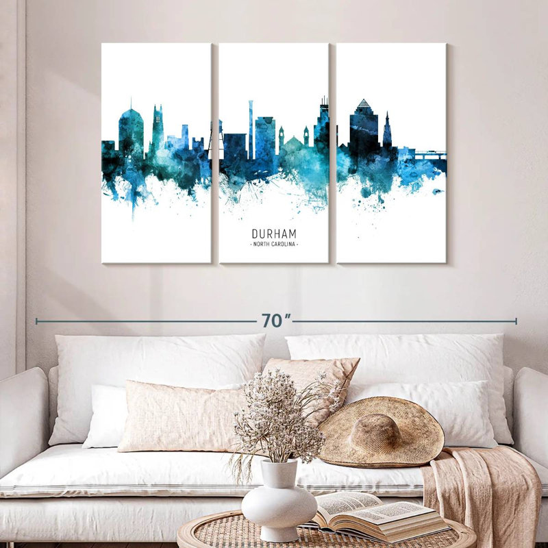 Durham North Carolina Skyline II, H 32 po x l 50 po
