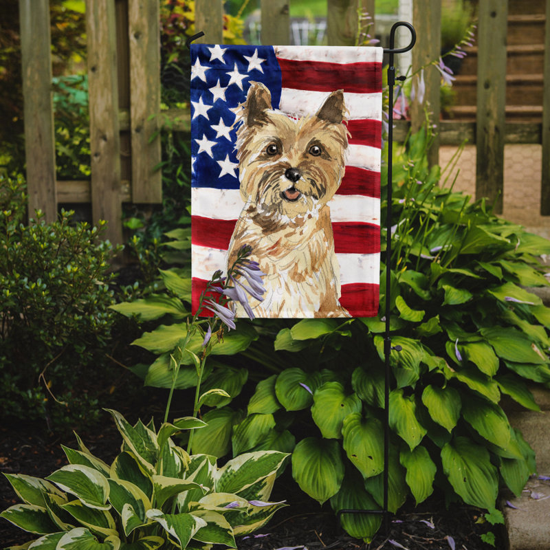 2 côtés en polyester de 2 côtés american drapeau de jardin, Cairn Terrier drapeau É.-U.