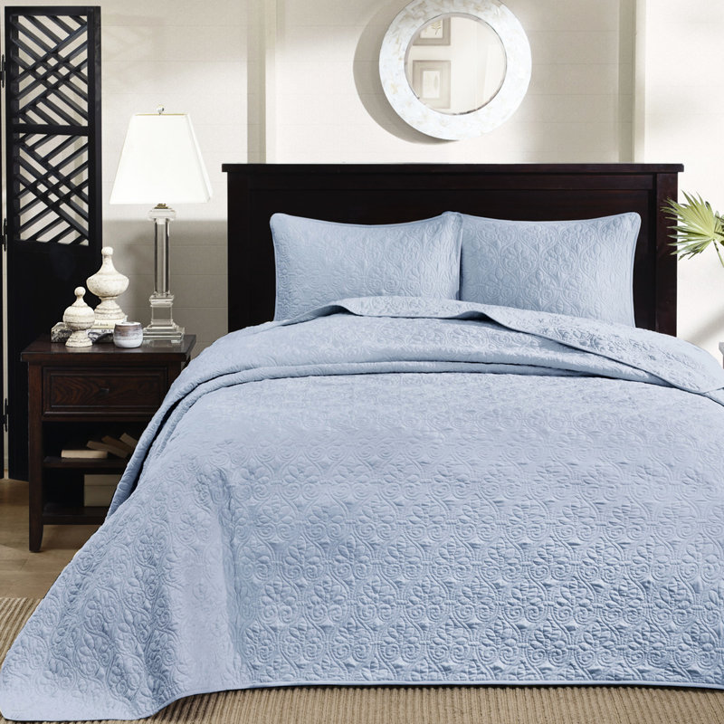 Couvre-lit réversible grand bleu - matelassé pour l'élégance, surdimensionné à drapé, joliment rembourré en coton, le confort comprend 2 taies décoratives, ensemble lavable à la machine, richesse classique et meilleur matelas