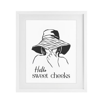 Sweet Cheeks Bathroom Greeting Framed Print Under Glass, design by Lettered and Lined
