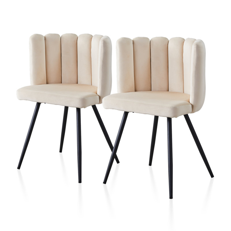 50cm H Velvet Upholstered Metal Dining Chair, Beige