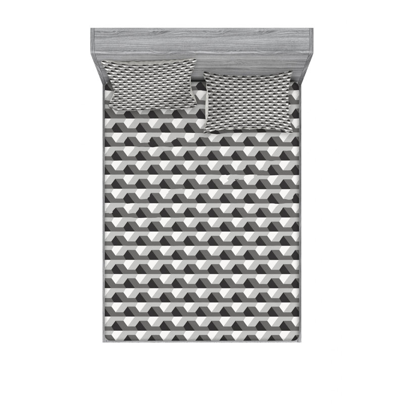 Microfiber Geometric Sheet Set, Full Sheet Set with Fitted Sheet