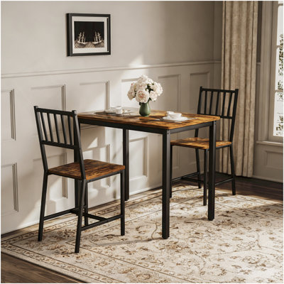 Ensemble de table de salle à manger, table de bar avec 2 bancs de salle à manger, comptoir de table de cuisine avec chaises, table de déjeuner industrielle pour la cuisine, salon, salle de réception, brun rustique et noir, L 35,4 po x l 23,6 po x H 29,7 po