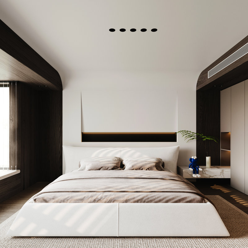Grand lit plateforme tapissier crème avec tête de lit en velours rembourré, structure en pin massif et en métal, 24 lattes élargies pour un soutien solide, stabilité du matelas encastré, durabilité, taille spéciale