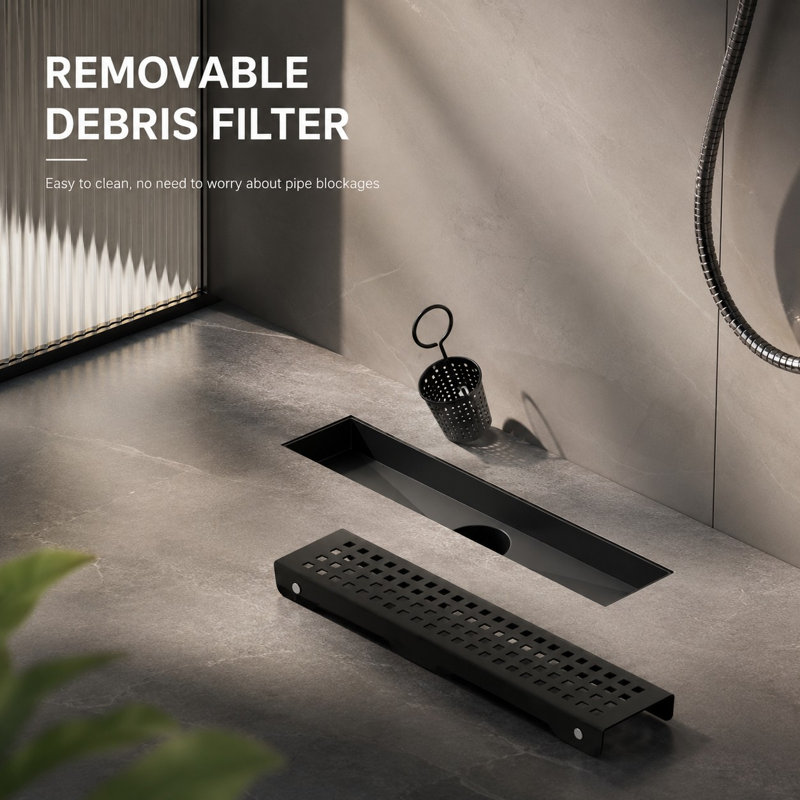 FirmBase 12" Matte Black linear grid drain, Matte Black