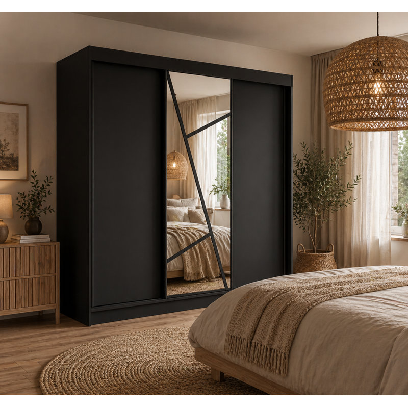 Annelijn 3 Door Wardrobe, 205cm H x 250cm W x 60cm D, Black