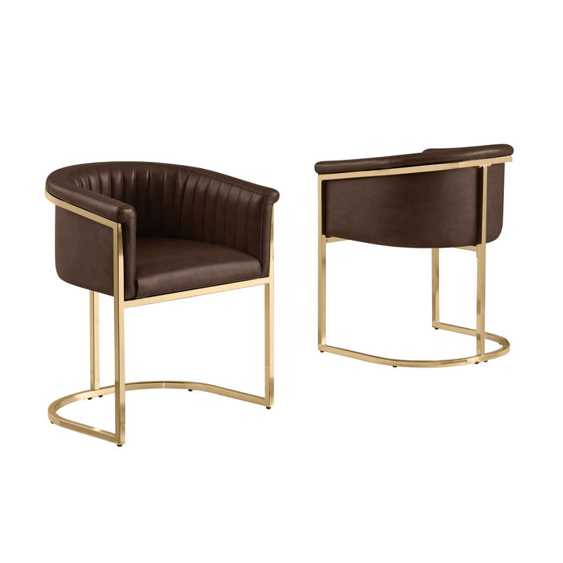 Chaises d'appoint avec base luge en chrome doré Leathaire, Espresso