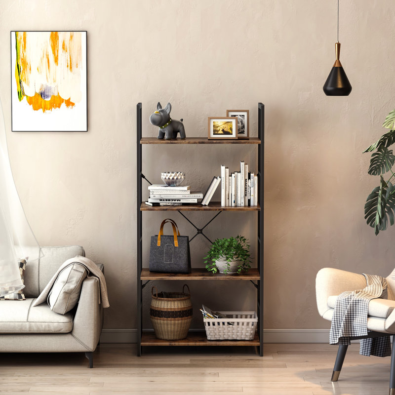 Landrienne 47.2" H x 23.6" W Etagere 4-Shelf Bookcase, Brown