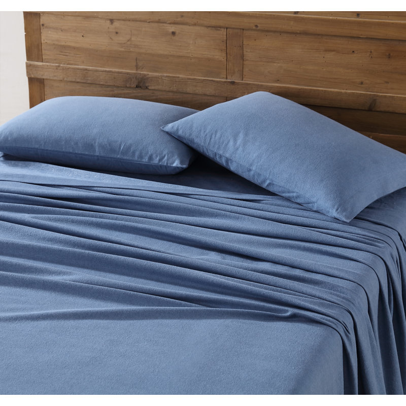 Eddie Bauer Solid Cotton Flannel Sheet Sets, Full Sheet Set, Blue
