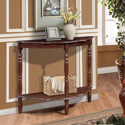 Console demi-lune circulaire rétro avec plateau et pieds en bois massif