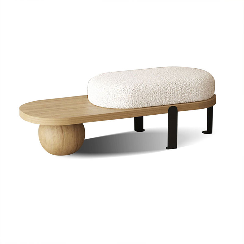 Banc rembourré blanc et brun, 17.72" H x 39.37" W x 13.78" D