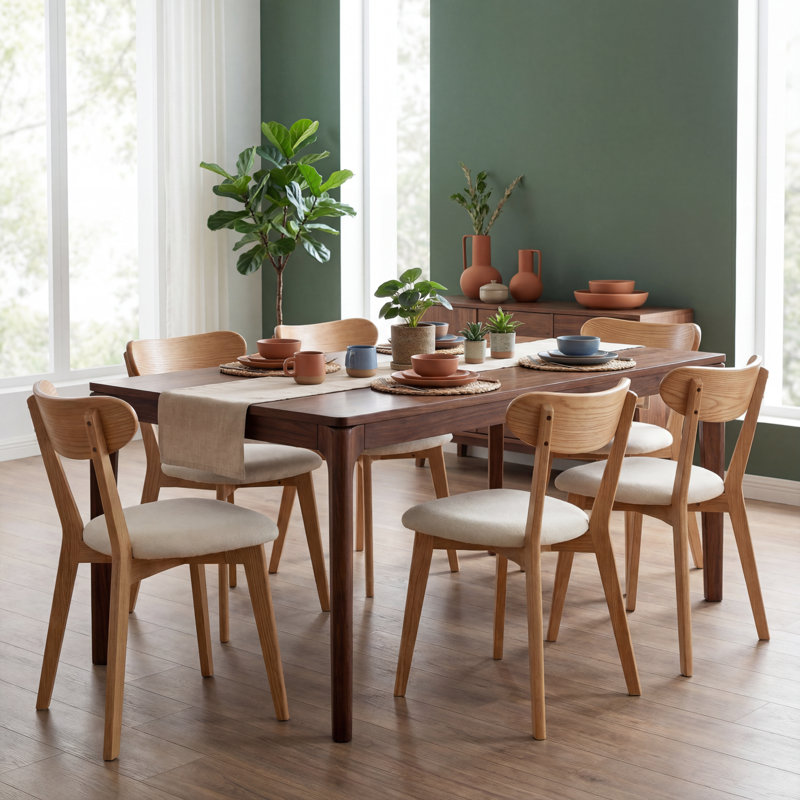 46.5cm H Upholstered Wing Back Side Chair, Oak, Beige