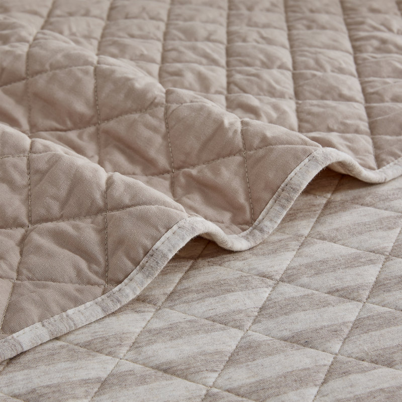 Wonderful 100% Cotton Jersey Quilt Set, Full Quilt + 2 Standard Shams, Light Brown