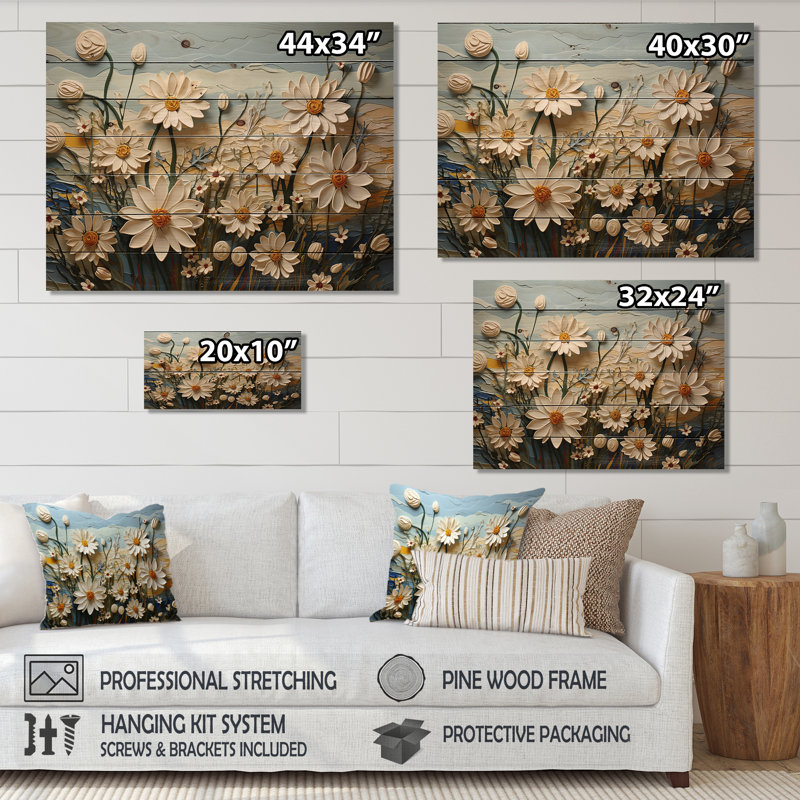 Isobelle Daisies Daisy Delight II - impression sans cadre sur bois, H 10 po x l 20 po x P 0,78 po