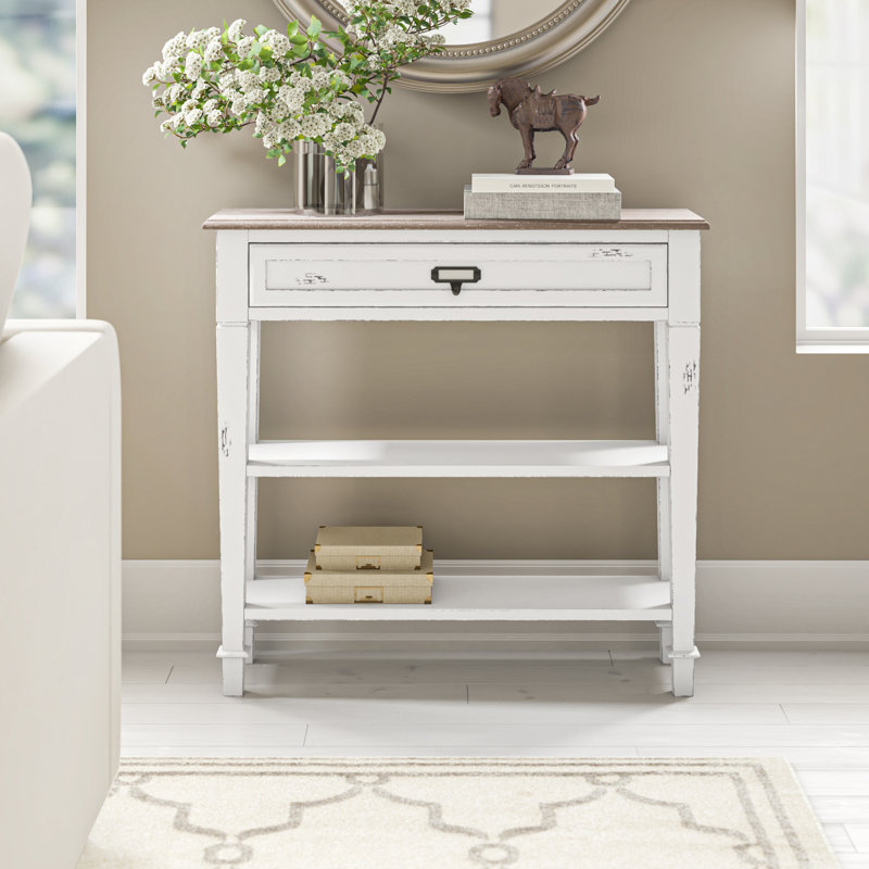 Kailey Console Table, Light Brown/White Streaks, Distressed White