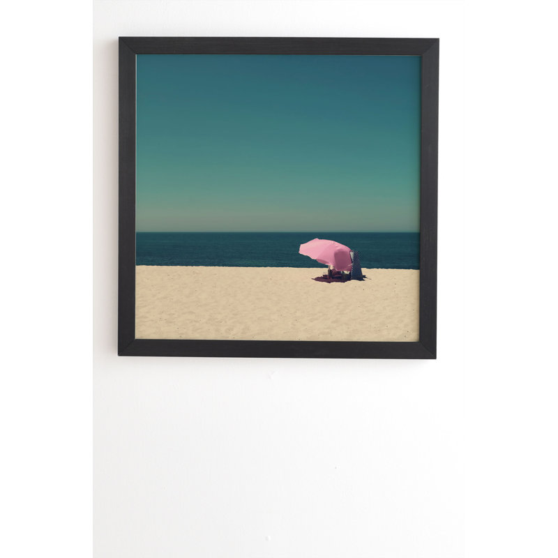 «The Pink Umbrella» par Ingrid Beddoes - impression d'art graphique, H 20 po x l 20 po x p 2 po, Armature en bambou