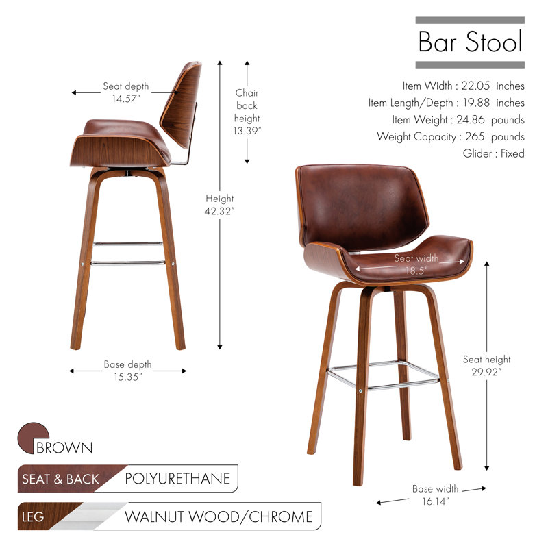 Tabouret tournant 29,92 "Borica, Brun