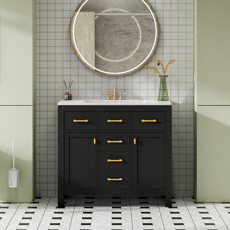 Meuble-lavabo de 36 pouces avec lavabo en céramique, durable et élégant pour les salles de bain modernes, maximisant le rangement et l'élégance