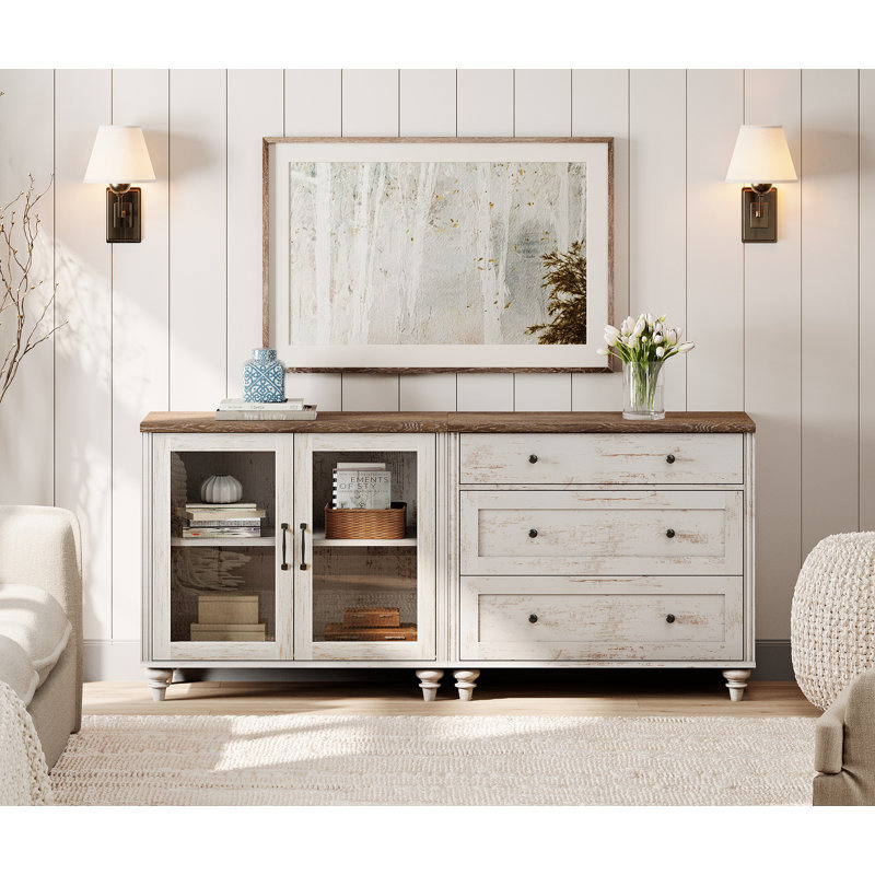 Buffet 67,7 po Mountainburg, Blanc rustique / brun